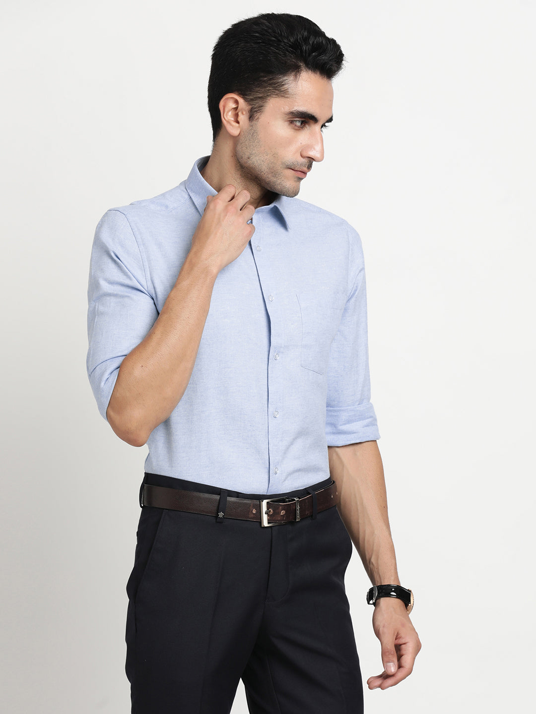 100% Cotton Blue Plain Slim Fit Full Sleeve Formal Shirt