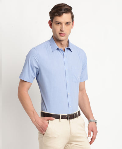 100% Cotton Sky Blue Plain Regular Fit Half Sleeve Formal Shirt