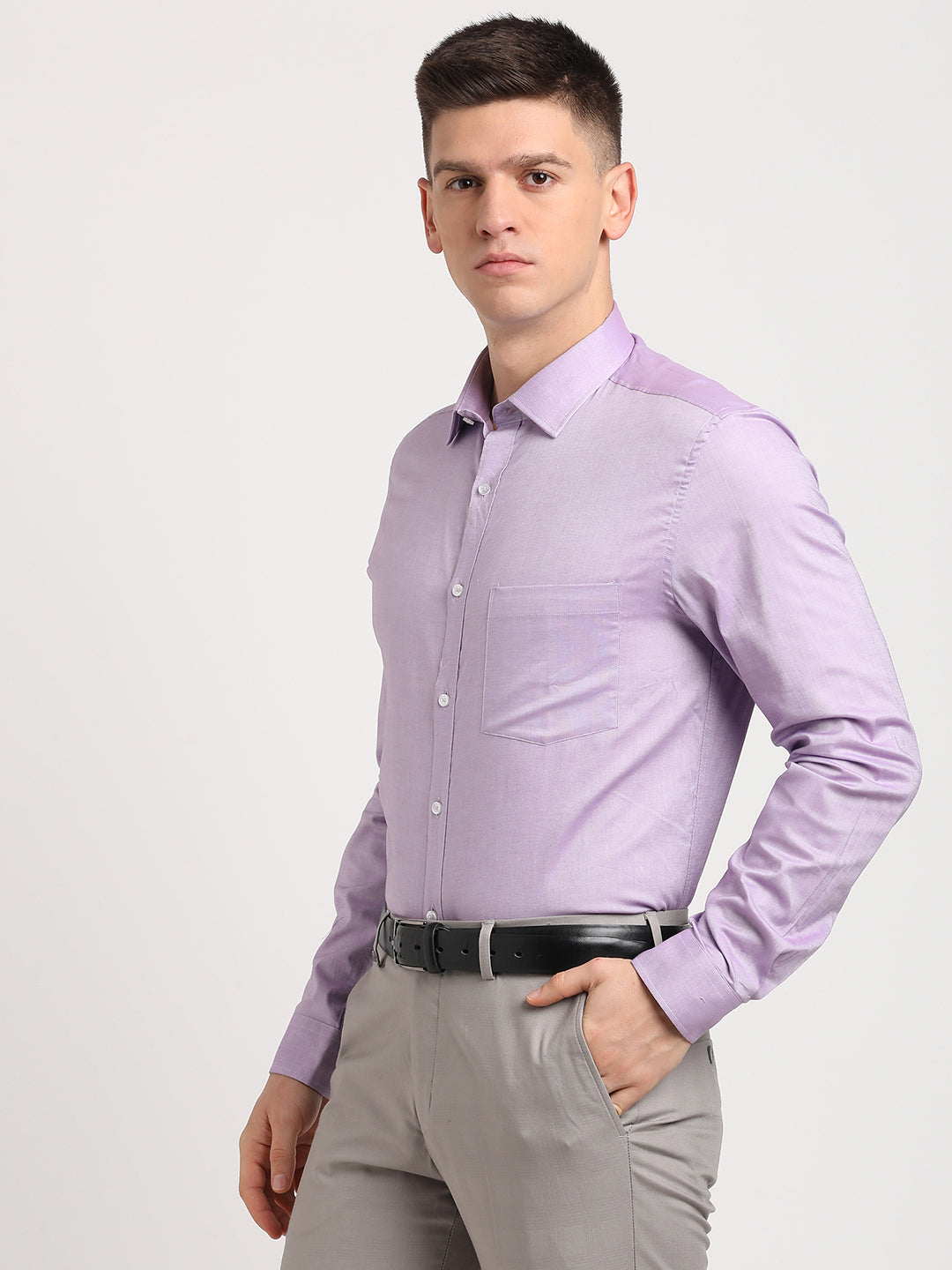 100% Cotton Light Violet Plain Regular Fit Full Sleeve Formal Shirt