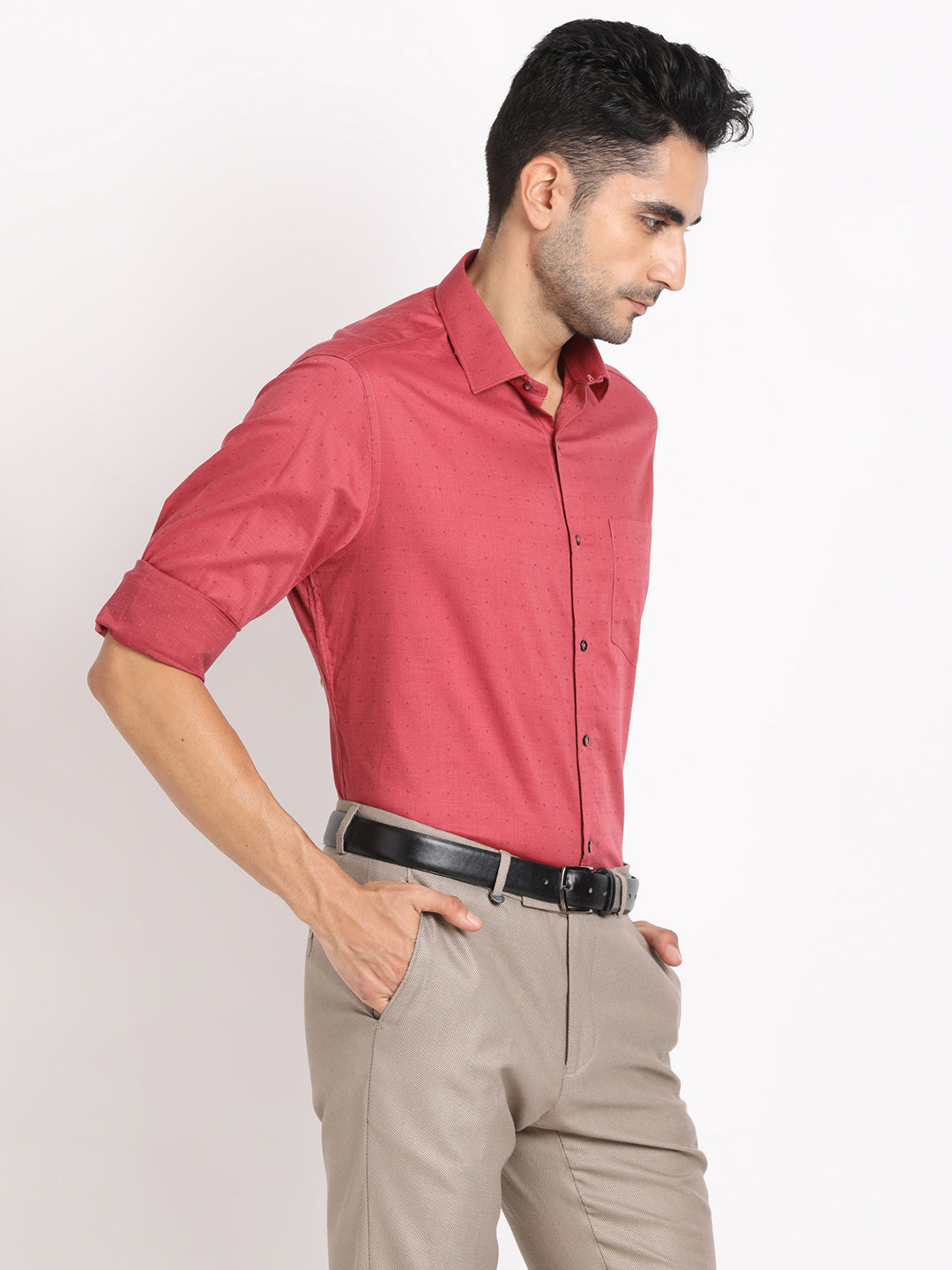 100% Cotton Coral Dobby Regular Fit Full Sleeve Formal Shirt