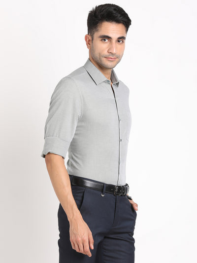 100% Cotton Grey Dobby Slim Fit Full Sleeve Formal Shirt