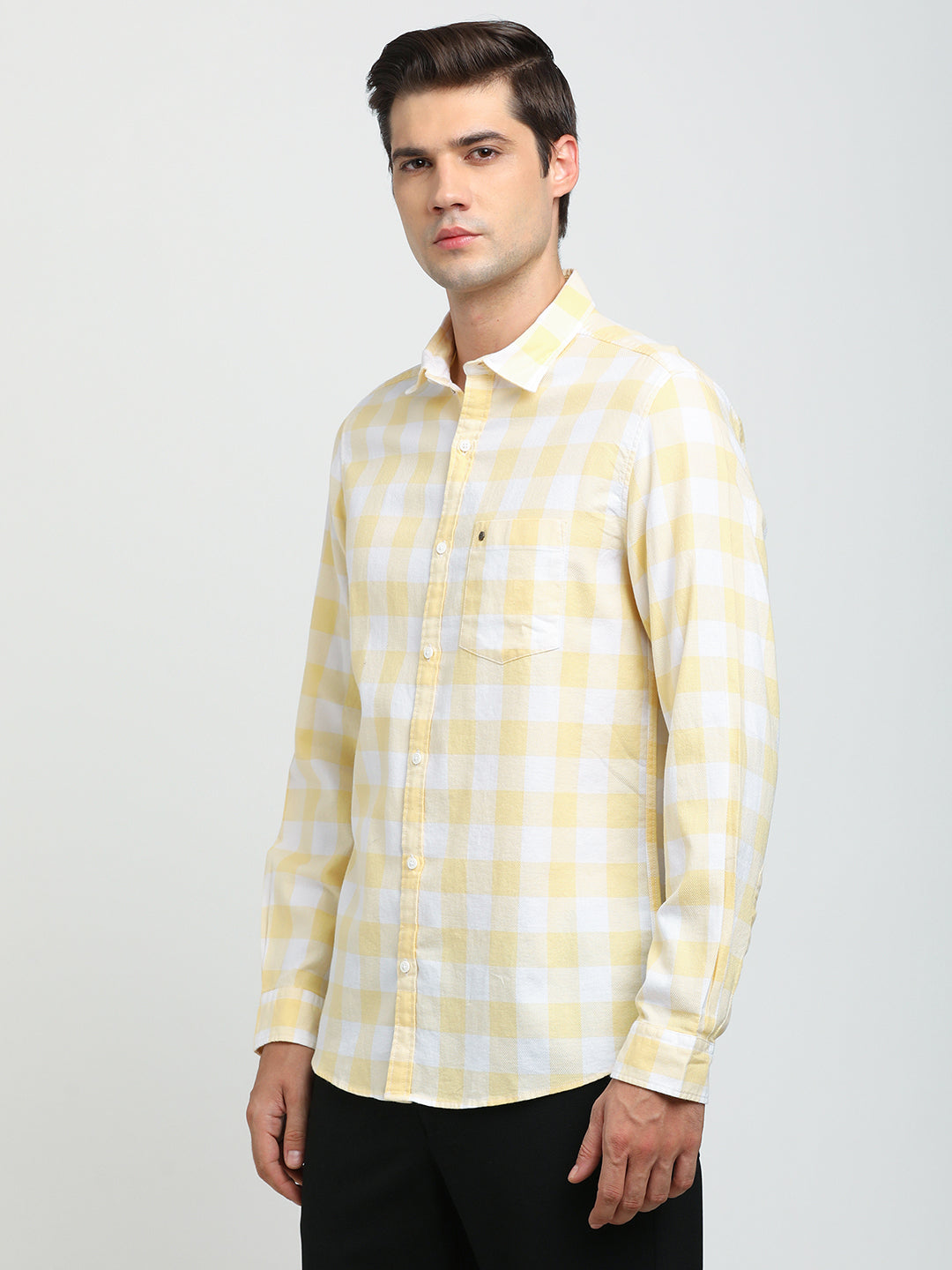 100% Cotton Lemon Checkered Slim Fit Full Sleeve Casual Shirt