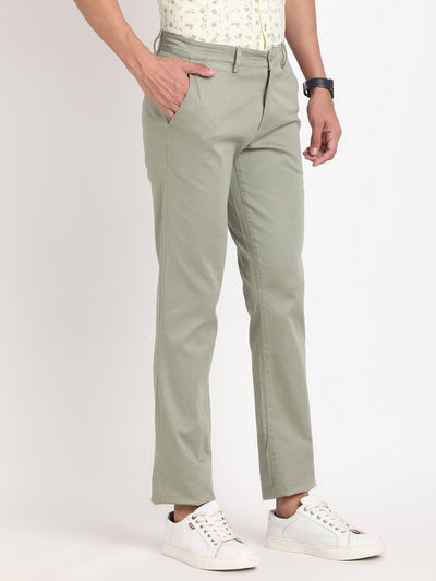 Cotton Stretch Olive Printed Ultra Slim Fit Flat Front Casual Trouser