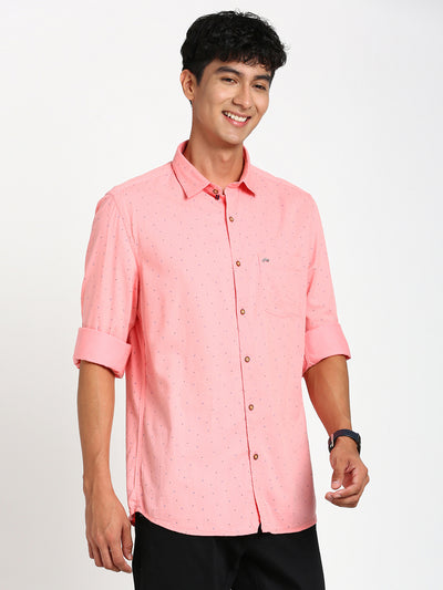 Cotton Tencel Peach Printed Slim Fit Full Sleeve Casual Shirt