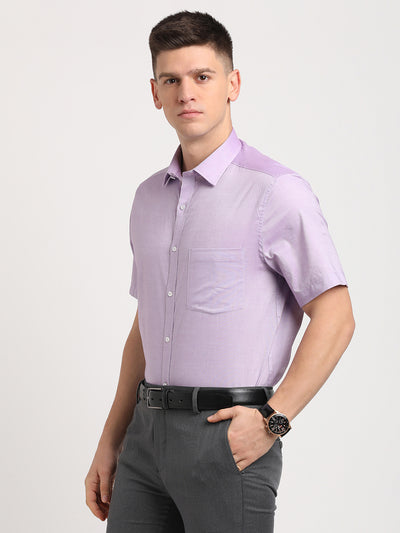 100% Cotton Purple Plain Slim Fit Half Sleeve Formal Shirt