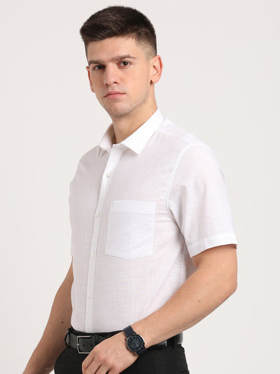 100% Cotton White Plain Slim Fit Half Sleeve Formal Shirt