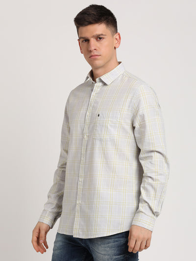 100% Cotton Grey Checkered Slim Fit Full Sleeve Casual Shirt