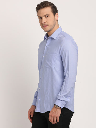 100% Cotton Blue Dobby Slim Fit Full Sleeve Formal Shirt