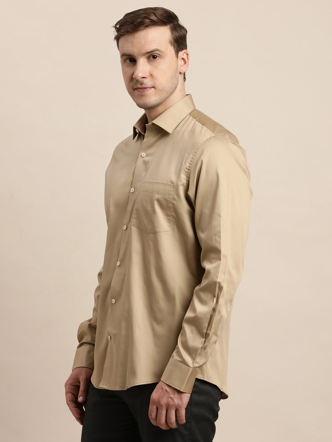 100% Cotton Khaki Plain Slim Fit Full Sleeve Formal Shirt