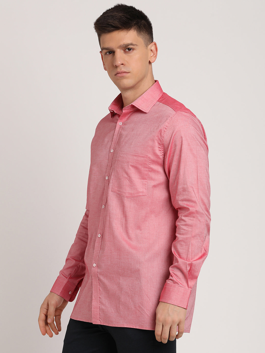 100% Cotton Coral Plain Regular Fit Full Sleeve Formal Shirt