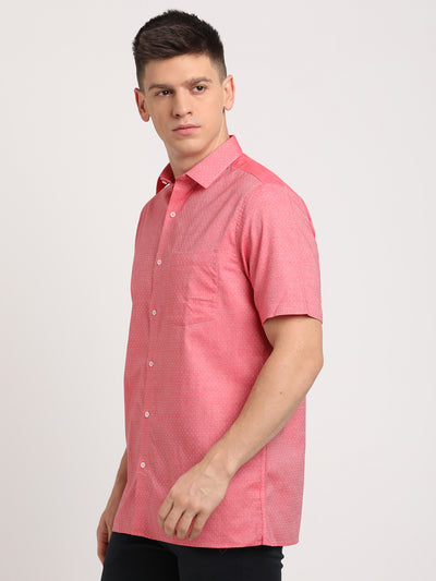 100% Cotton Peach Pink Dobby Regular Fit Half Sleeve Formal Shirt