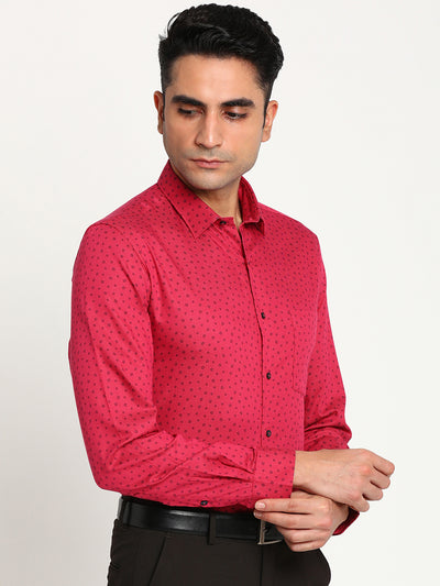 100% Cotton Red Printed Slim Fit Full Sleeve Formal Shirt