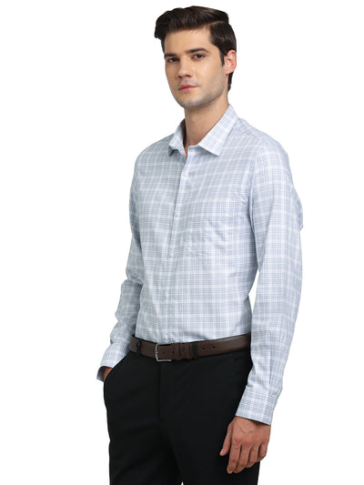 100% Cotton White Checkered Slim Fit Full Sleeve Formal Shirt