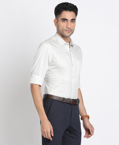 100% Cotton Cream Printed Slim Fit Full Sleeve Formal Shirt