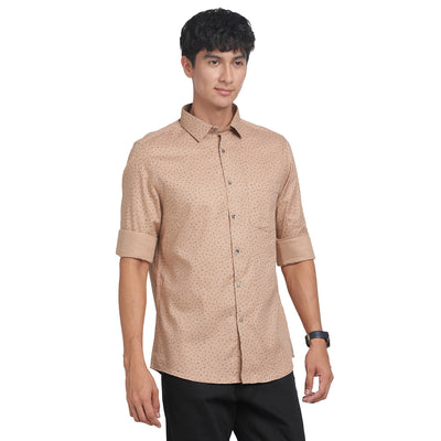 100% Cotton Khaki Printed Regular Fit Full Sleeve Formal Shirt