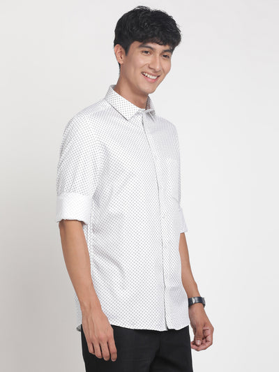 100% Cotton Off White Printed Slim Fit Full Sleeve Formal Shirt