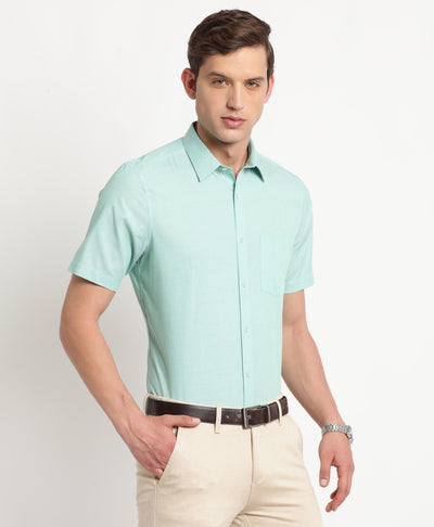 100% Cotton Sea Green Plain Regular Fit Half Sleeve Formal Shirt