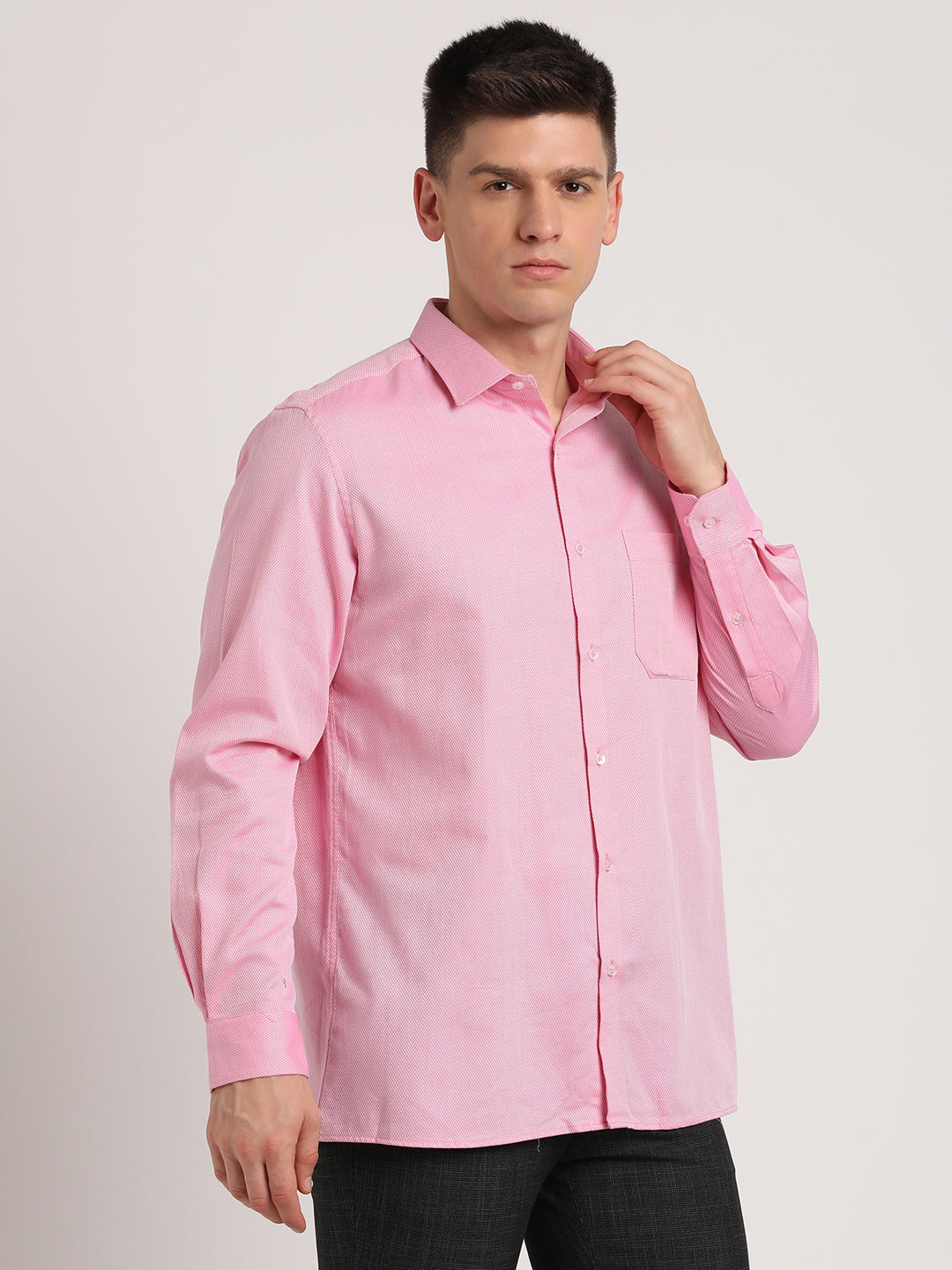 Giza Cotton Light Pink Dobby Regular Fit Full Sleeve Formal Shirt