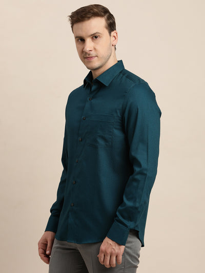 100% Cotton Green Dobby Slim Fit Full Sleeve Formal Shirt