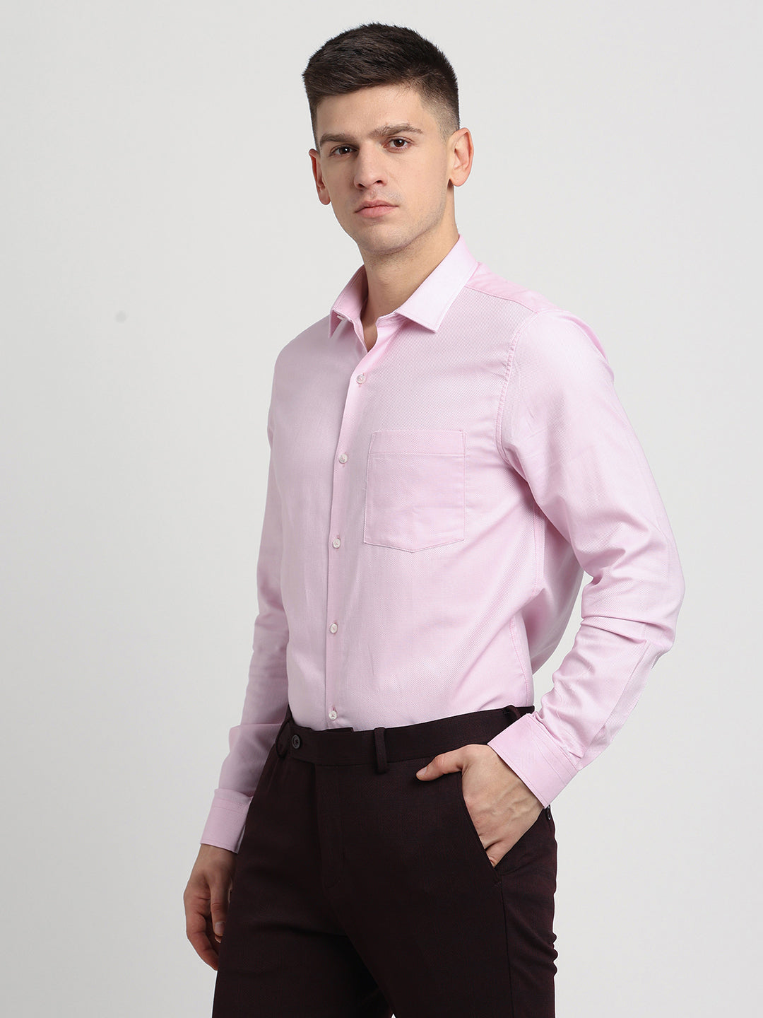 100% Cotton Pink Dobby Slim Fit Full Sleeve Formal Shirt