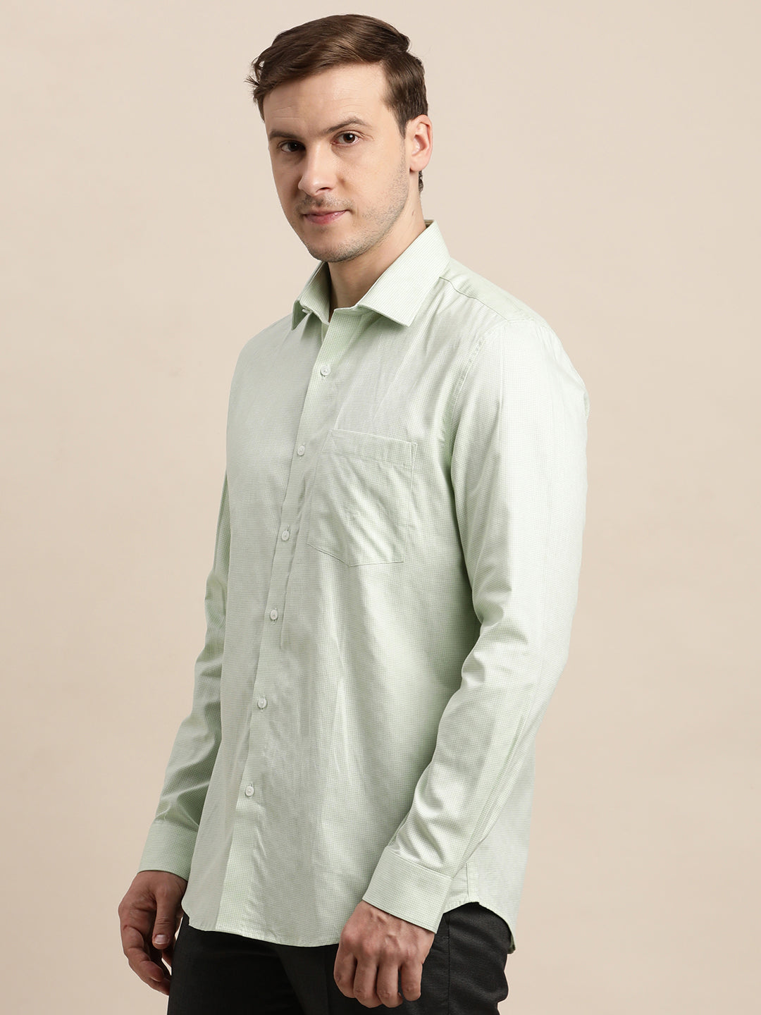 100% Cotton Pista Dobby Slim Fit Full Sleeve Formal Shirt