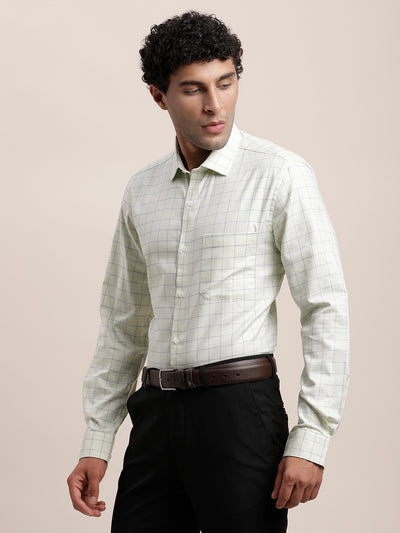 100% Cotton Light Green Checkered Slim Fit Full Sleeve Formal Shirt