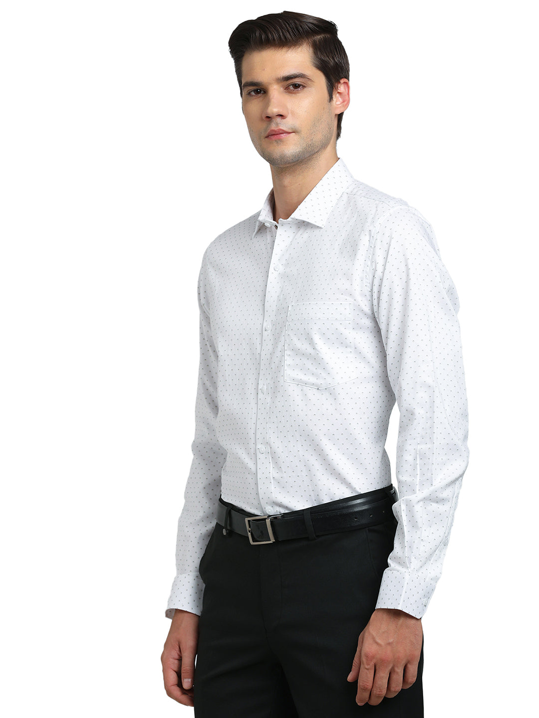 100% Cotton White Printed Slim Fit Full Sleeve Formal Shirt