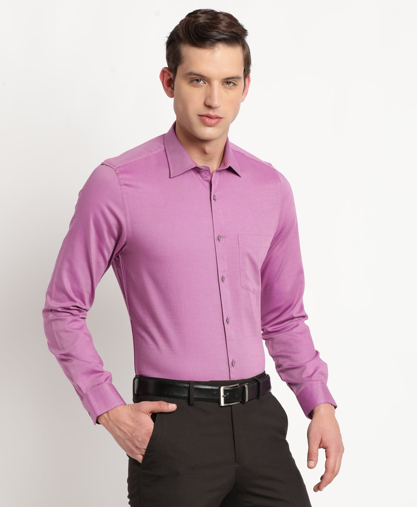 Giza Cotton Purple Dobby Slim Fit Full Sleeve Formal Shirt