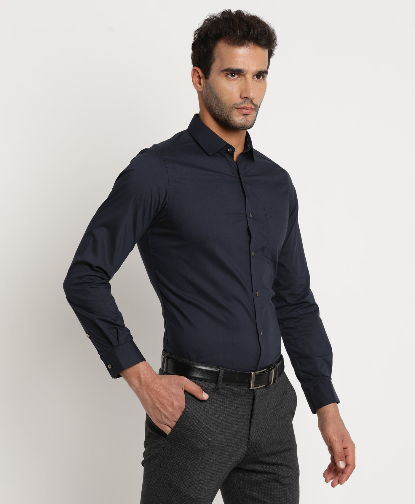 100% Cotton Navy Blue Dobby Slim Fit Full Sleeve Ceremonial Shirt