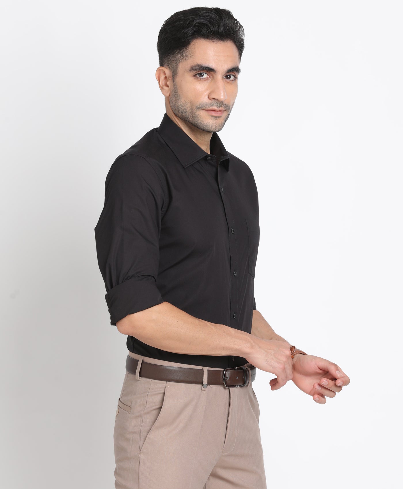 100% Cotton Black Plain Slim Fit Full Sleeve Formal Shirt