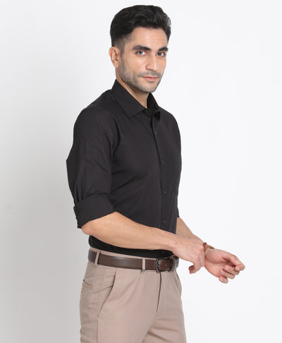 100% Cotton Black Plain Slim Fit Full Sleeve Formal Shirt