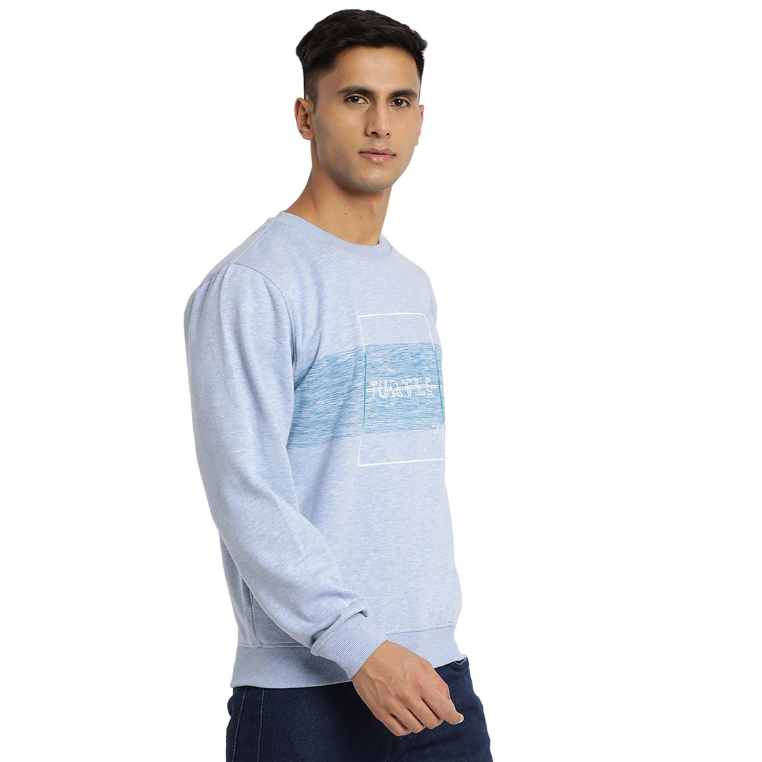 Turtle Men Light Blue Solid Round Neck Sweatshirt
