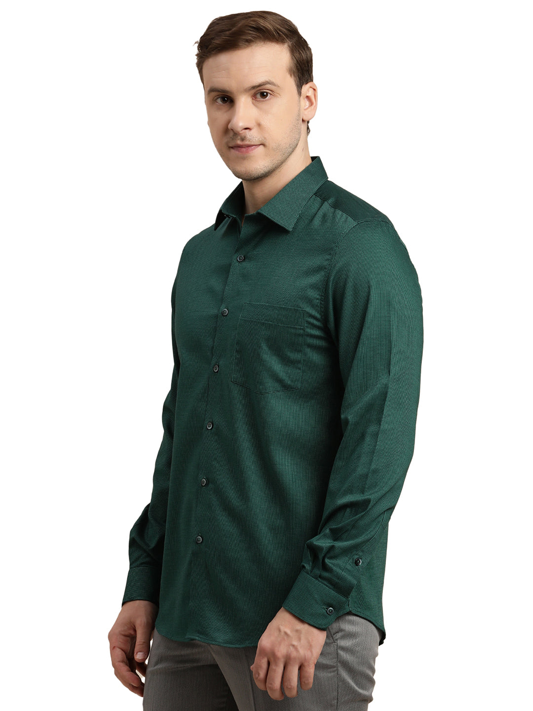 100% Cotton Green Dobby Slim Fit Full Sleeve Formal Shirt