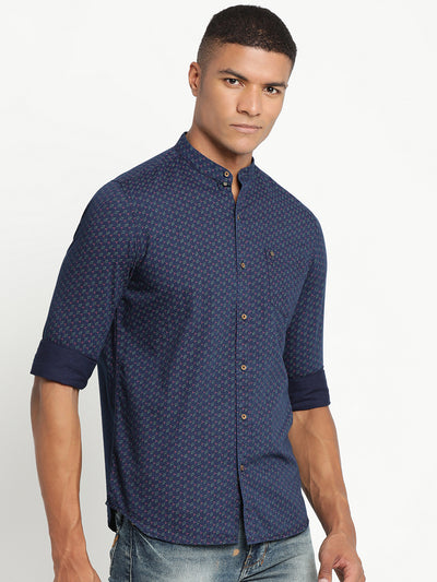 Turtle Men Navy Blue Cotton Checked Slim Fit Casual Shirts