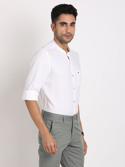 Cotton Lyocell White Plain Slim Fit Full Sleeve Casual Shirt