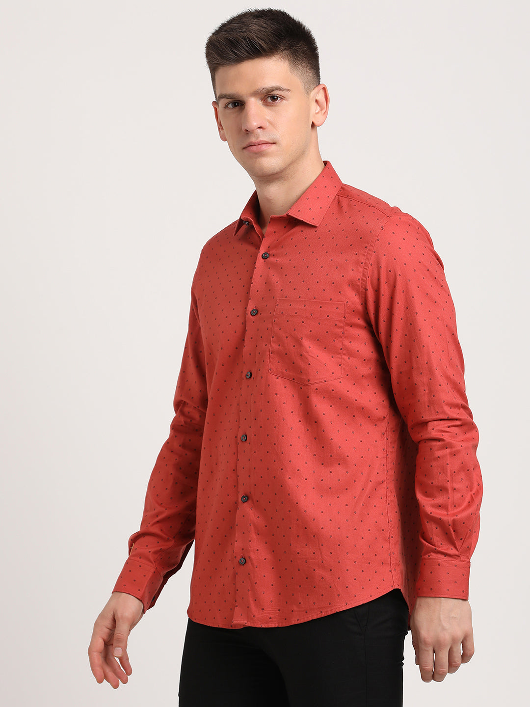 100% Cotton Red Printed Slim Fit Full Sleeve Formal Shirt