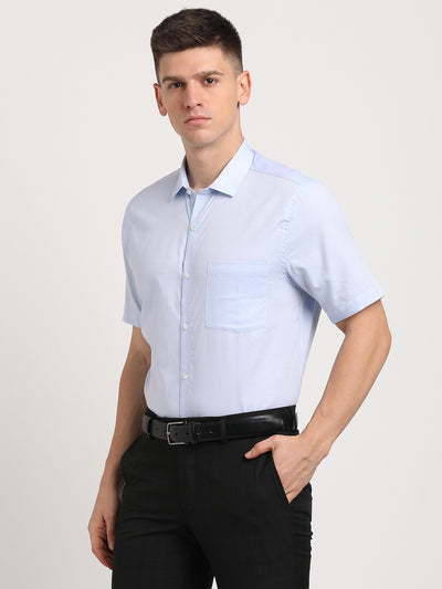 Giza Cotton Light Blue Dobby Slim Fit Half Sleeve Formal Shirt