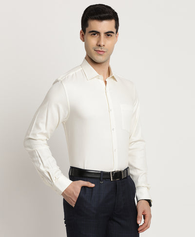 100% Cotton Cream Dobby Slim Fit Full Sleeve Formal Shirt