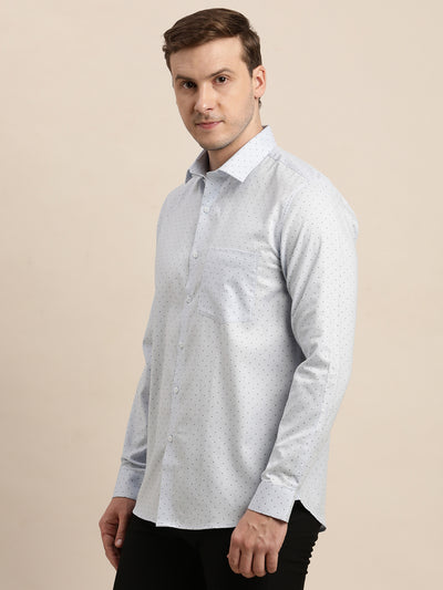 100% Cotton White Printed Slim Fit Full Sleeve Formal Shirt