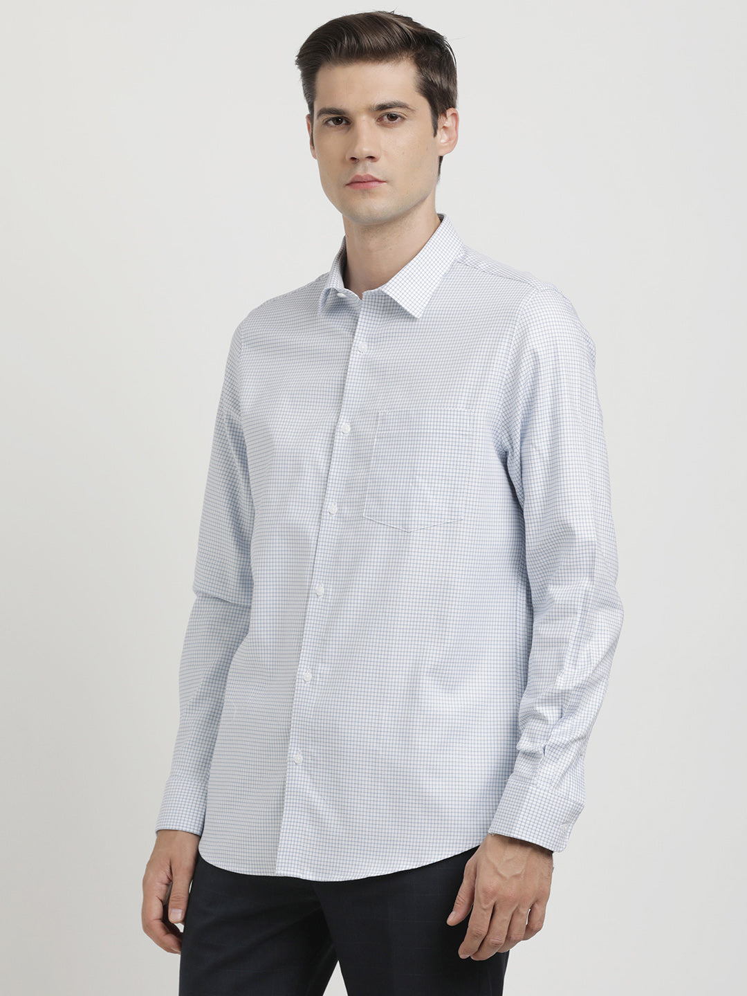 Giza Cotton Light Blue Dobby Slim Fit Full Sleeve Formal Shirt