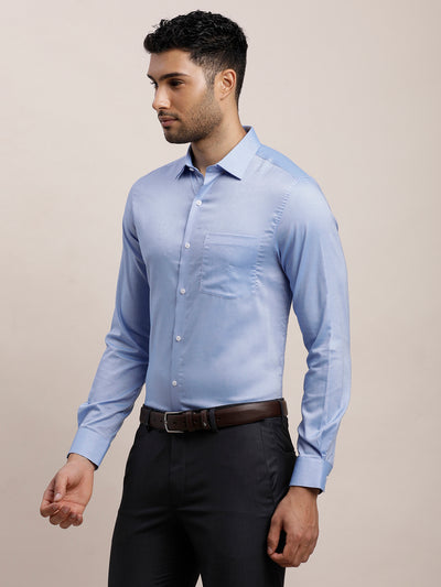 100% Cotton Blue Plain Slim Fit Full Sleeve Formal Shirt