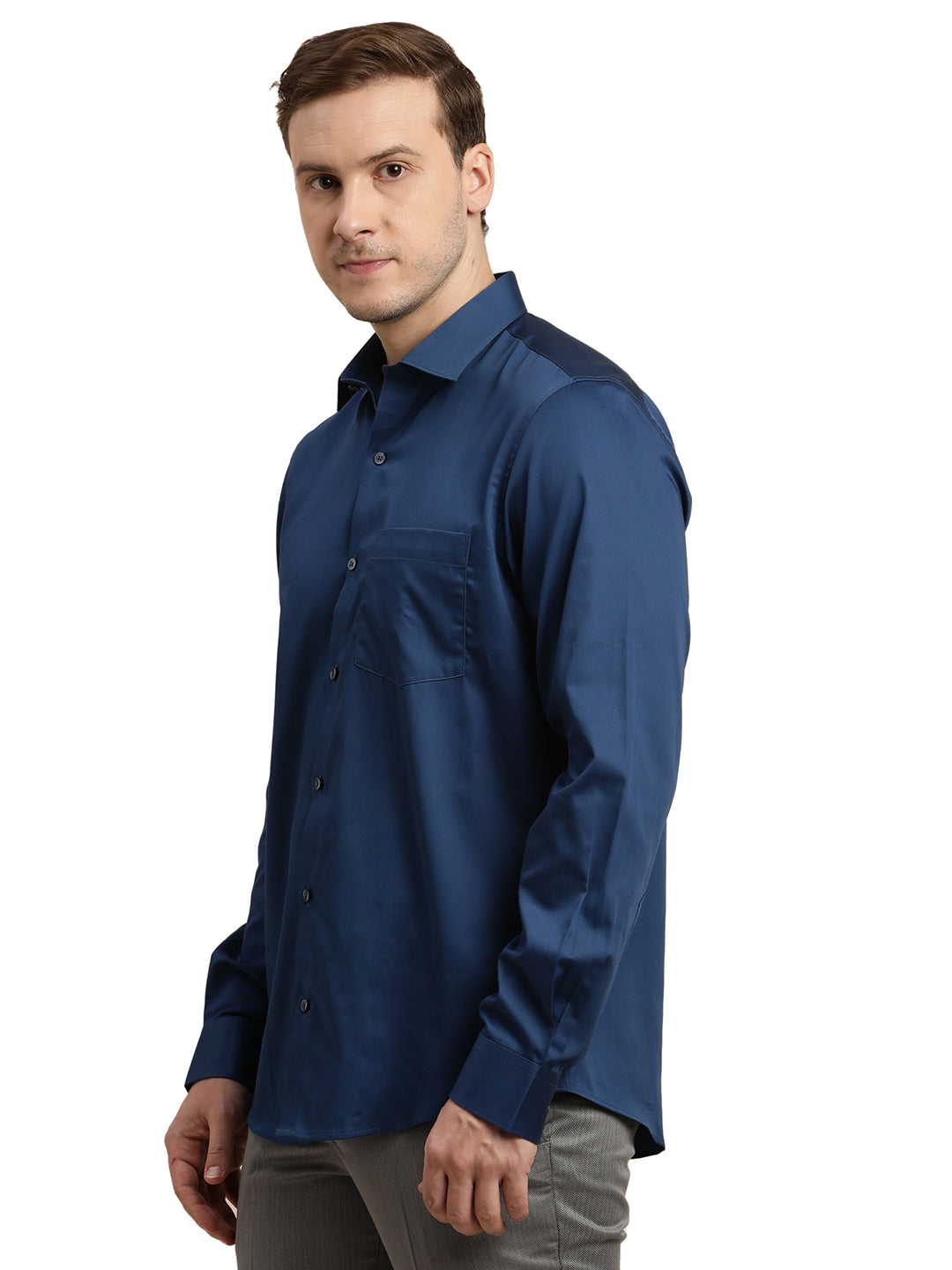 100% Cotton Navy Blue Plain Slim Fit Full Sleeve Formal Shirt