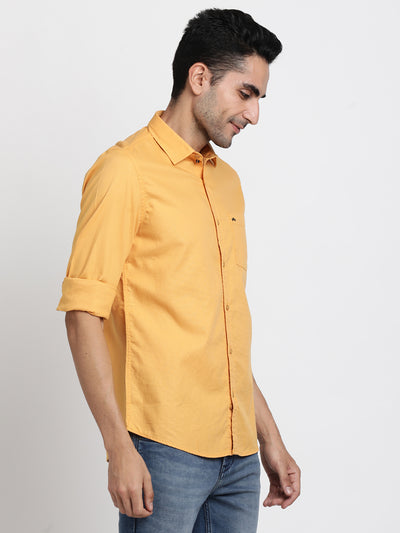 100% Cotton Mustard Yellow Plain Slim Fit Full Sleeve Casual Shirt