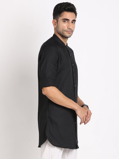 100% Cotton Black Jacquard Kurta Full Sleeve Ceremonial Shirt