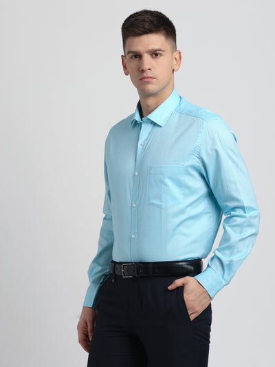 100% Cotton Sky Blue Plain Regular Fit Full Sleeve Formal Shirt