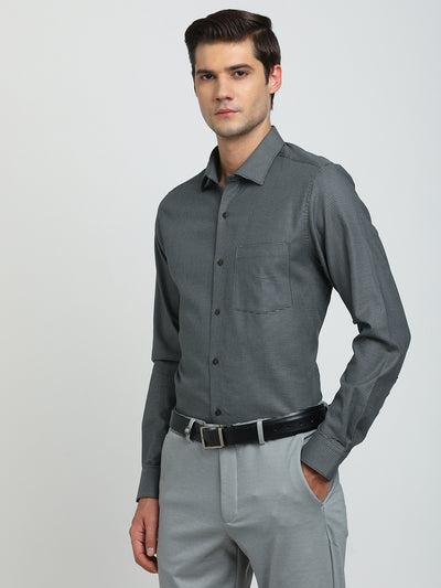 100% Cotton Black Dobby Slim Fit Full Sleeve Formal Shirt