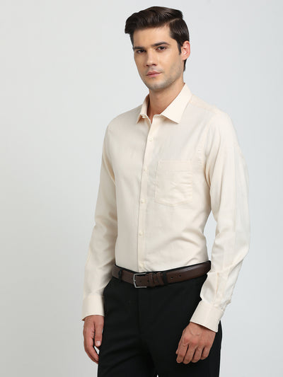 100% Cotton Peach Dobby Slim Fit Full Sleeve Formal Shirt