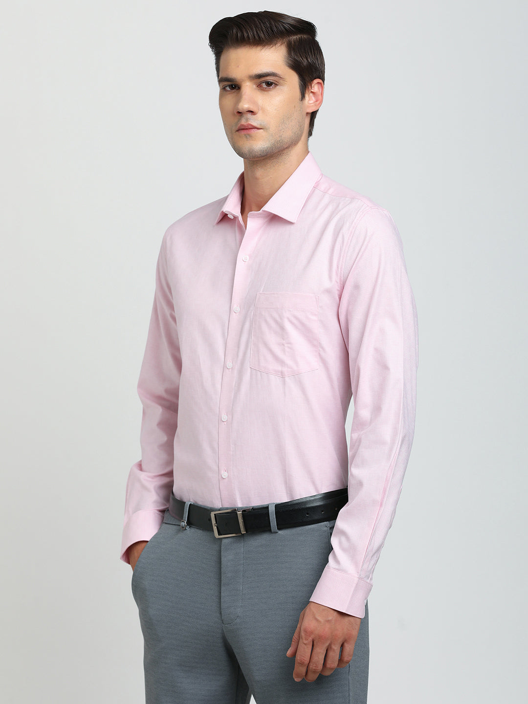 100% Cotton Pink Dobby Slim Fit Full Sleeve Formal Shirt