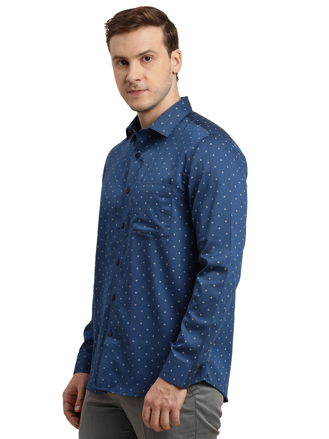 100% Cotton Blue Dobby Slim Fit Full Sleeve Formal Shirt