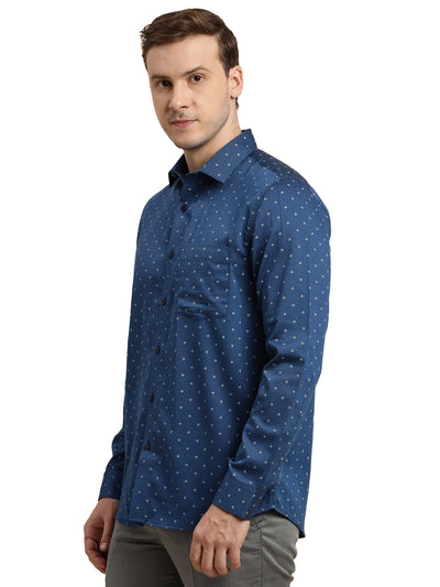 100% Cotton Blue Dobby Slim Fit Full Sleeve Formal Shirt